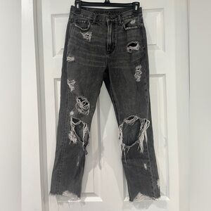 Womens American Eagle Ripped & Distressed Gray Mom Jeans Size 0 Short